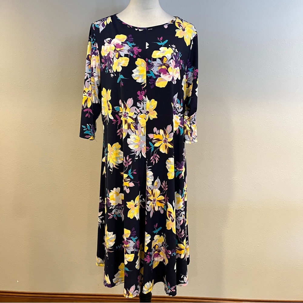 Roaman's 3/4 sleeveless Floral Print Women's stretchy mini Dress size‎ 14/16